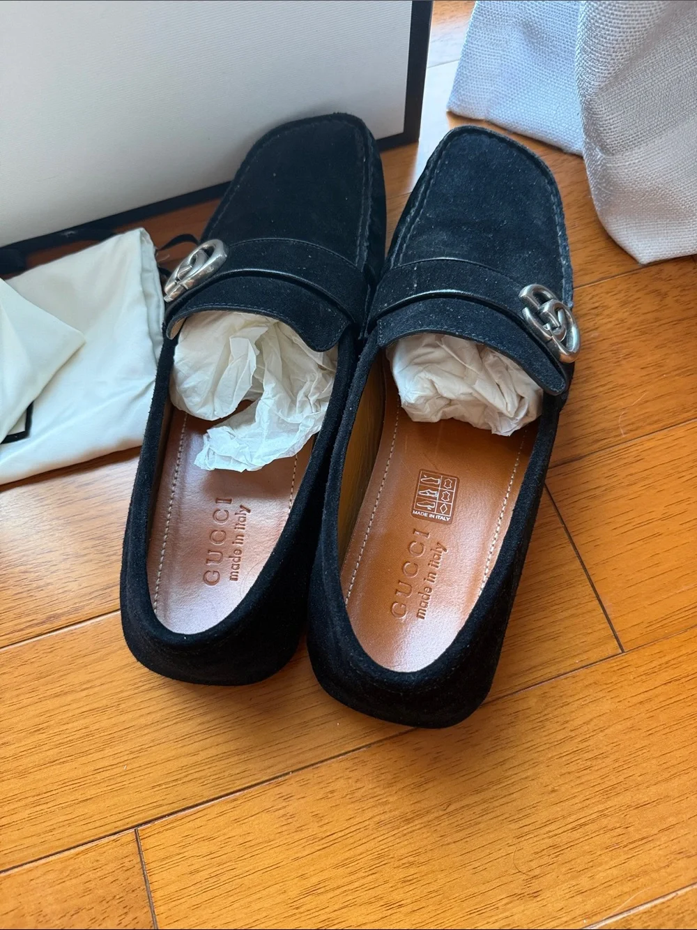 Gucci Black Suede Double G Horsebit Loafers for Men